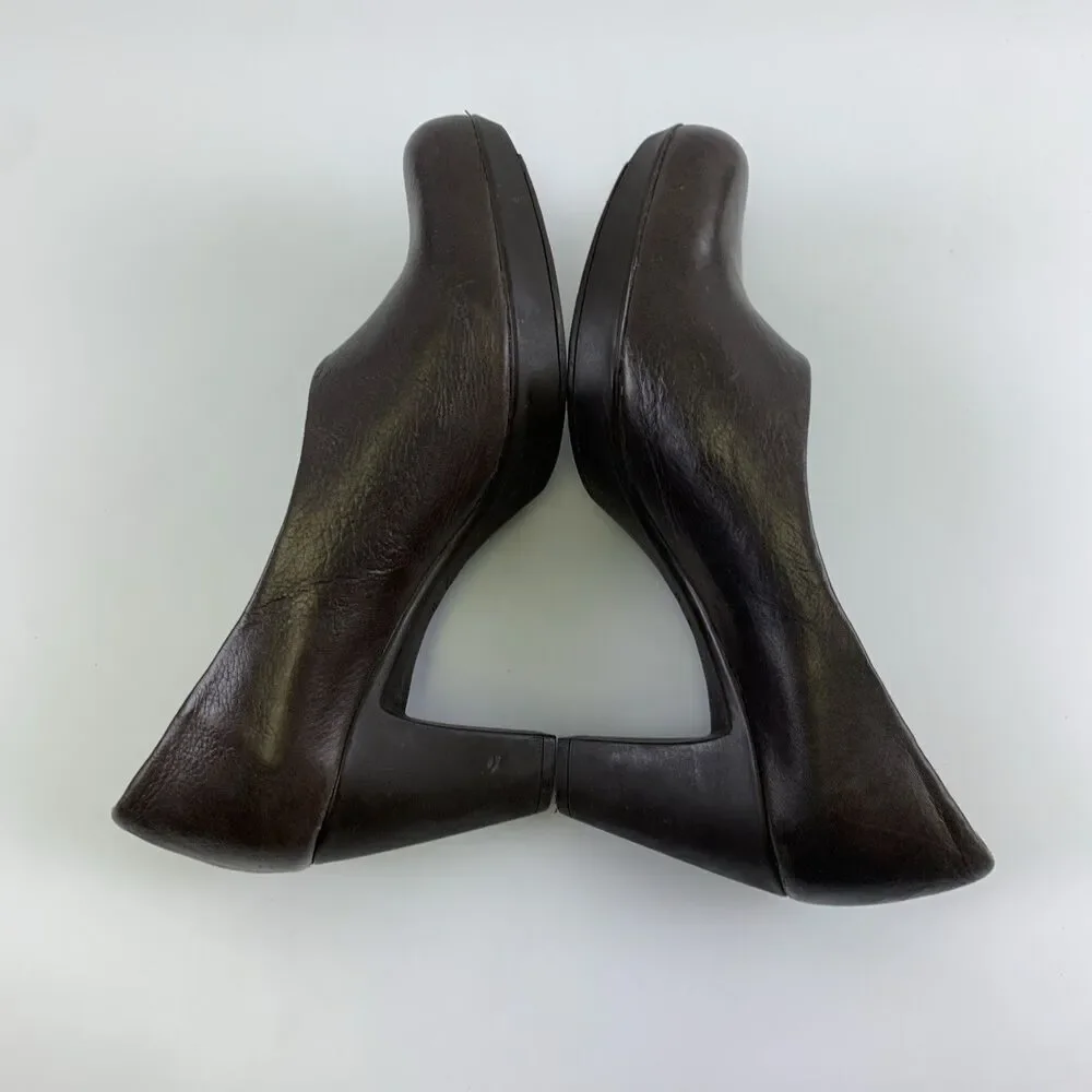Wonders Leather Pump Slip On Brown Tan Suede Round Toe Block Heel Womens 38 7.5